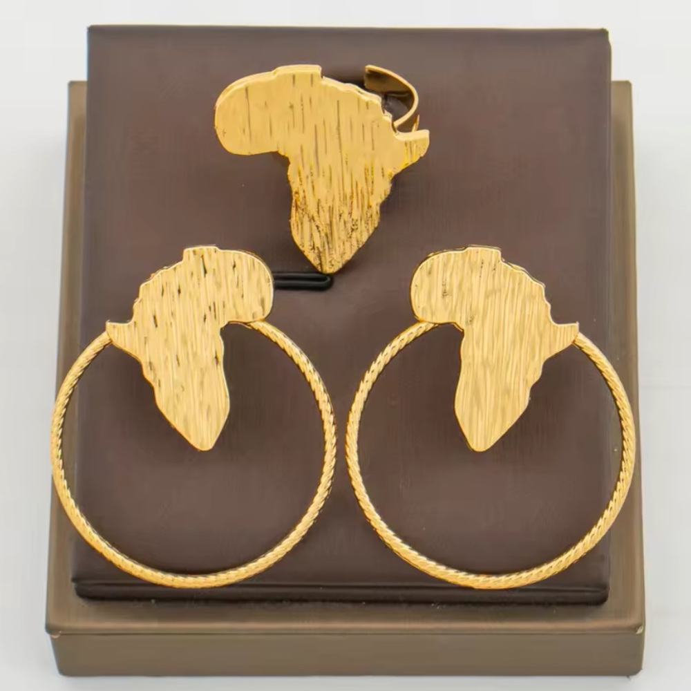 Ava - African Gold Plated Earrings and Finger Ring Set